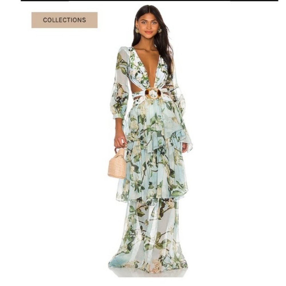 PatBO Floral Maxi Dress with Green and White